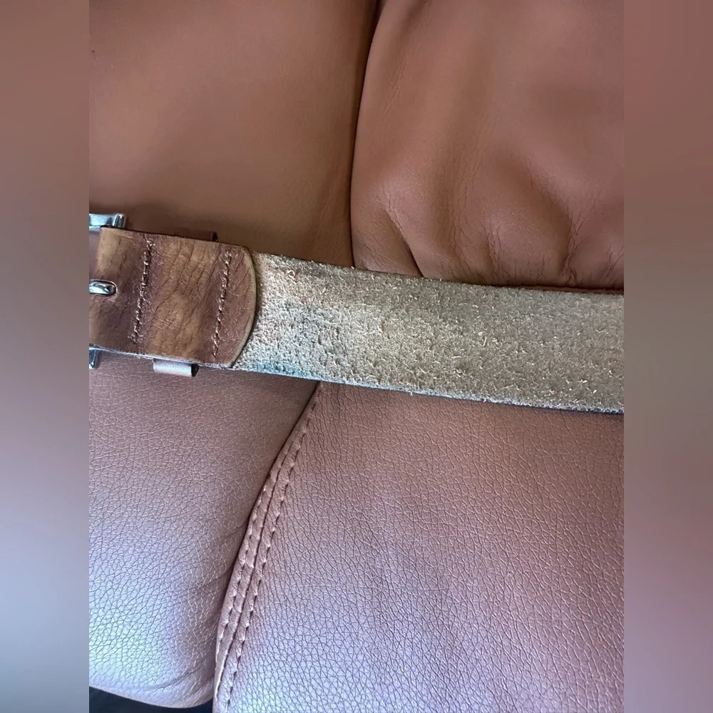 Men’s Well-Loved Brown Leather Belt with Silver Buckle, 38